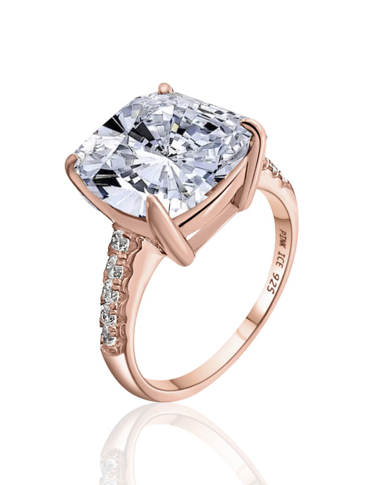 925 Sterling Silver Diamond CZ Solitair Pave Band Ring on Rose Gold