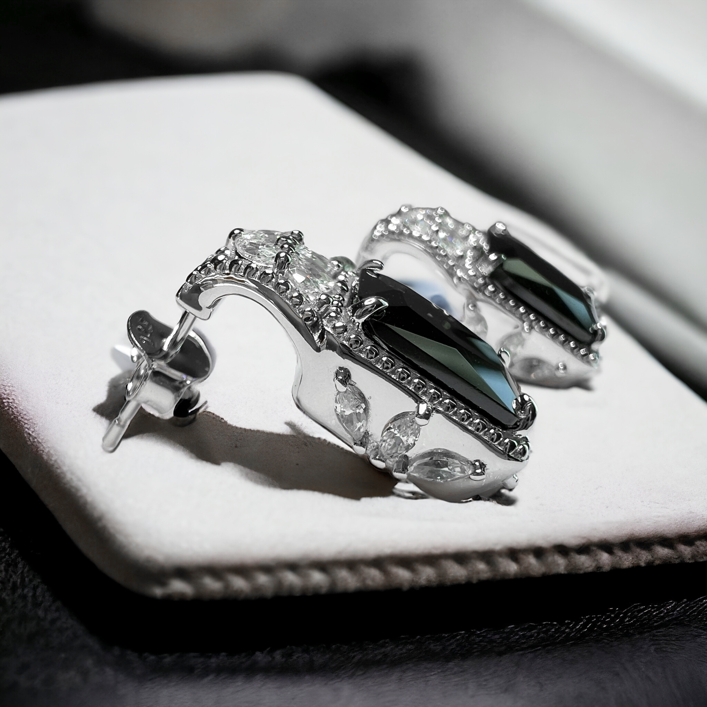 *PRE-ORDER* 925 Sterling Silver Emerald-Cut Black Onyx Beaded Earrings