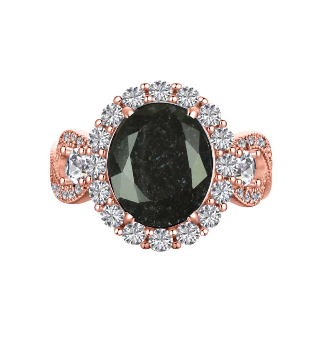 925 Sterling Silver Infinity Oval Cut Black Ice & Diamond Cubic Zirconia Ring - Rose Gold