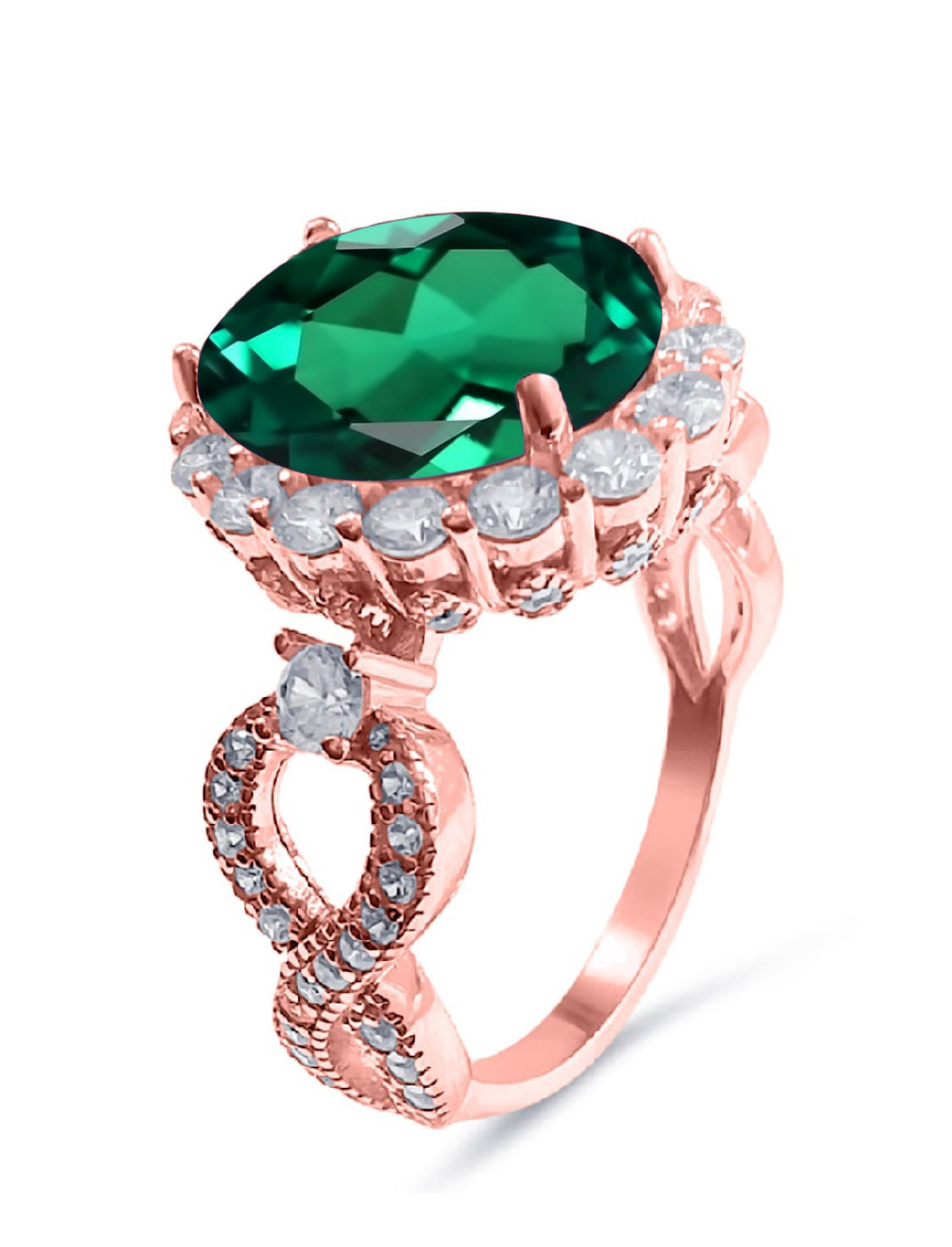 925 Sterling Silver Infinity Oval Cut Green Emerald CZ Ring - Rose Gold