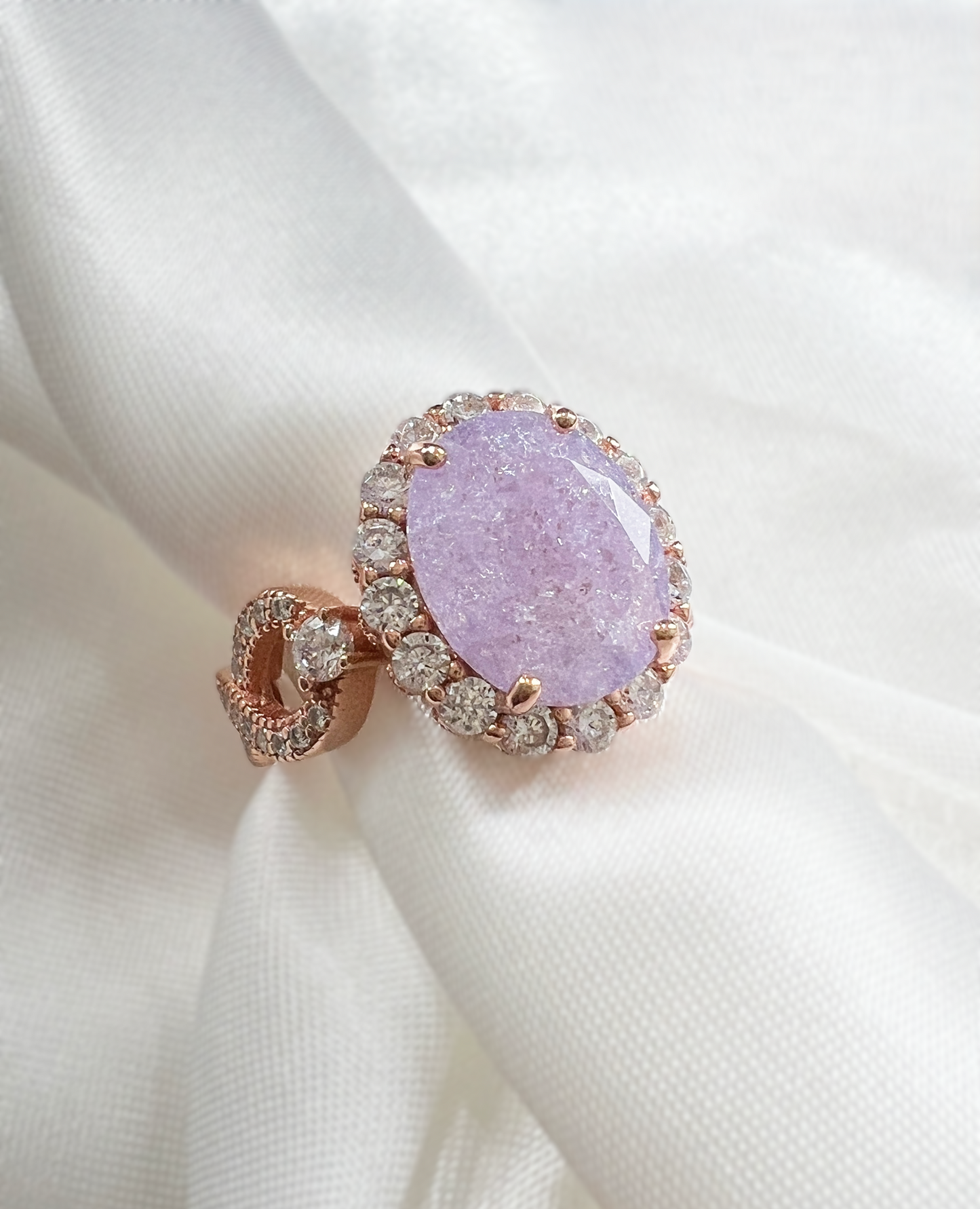 925 Sterling Silver Infinity Oval Cut Lavender Ice & Diamond CZ Ring on Rose Gold