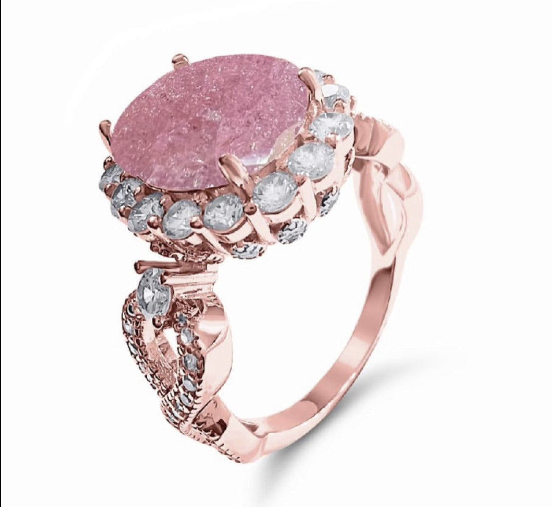 *PRE-ORDER - 925 Sterling Silver Infinity Oval Cut Light Pink Ice & Diamond Cubic Zirconia Ring - Rose Gold