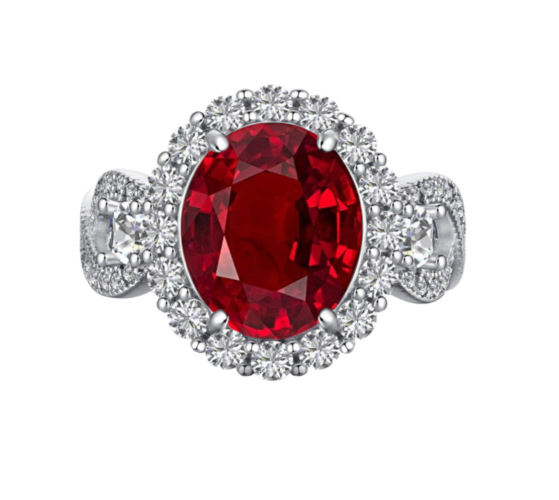 PRE-ORDER - 925 Sterling Silver Infinity Oval Cut Red CZ Ring