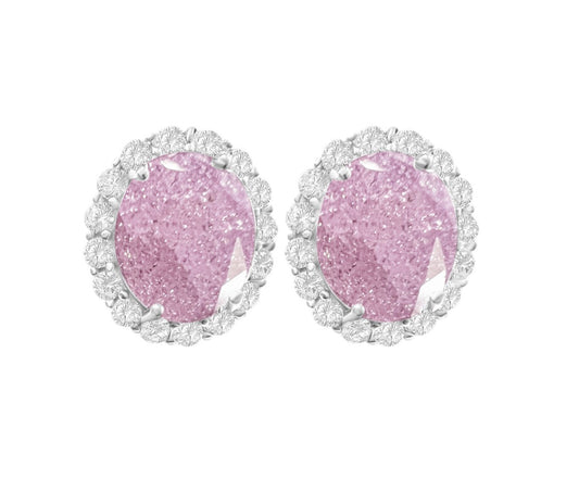 925 Sterling Silver Oval Cut Light Pink Ice Earrings