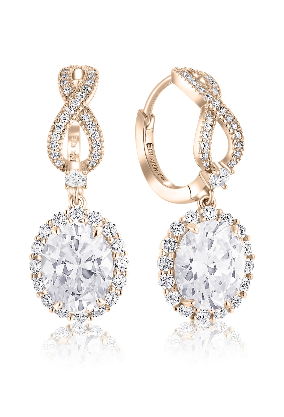 925 Sterling Silver Oval Halo Diamond CZ Infinity Drop Earrings on Rose Gold