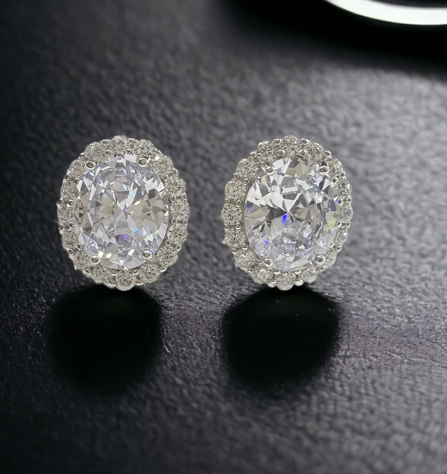 925 Sterling Silver Oval Halo Diamond CZ Stud Earrings