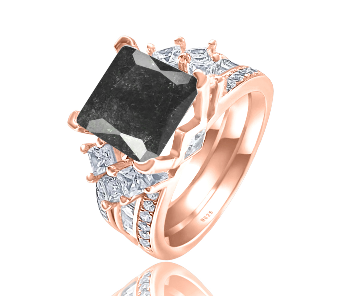 *PRE-ORDER - 925 Sterling Silver Princess Cut, Black Ice Cz Tri-Band Ring (Choose your plating) (Copy)