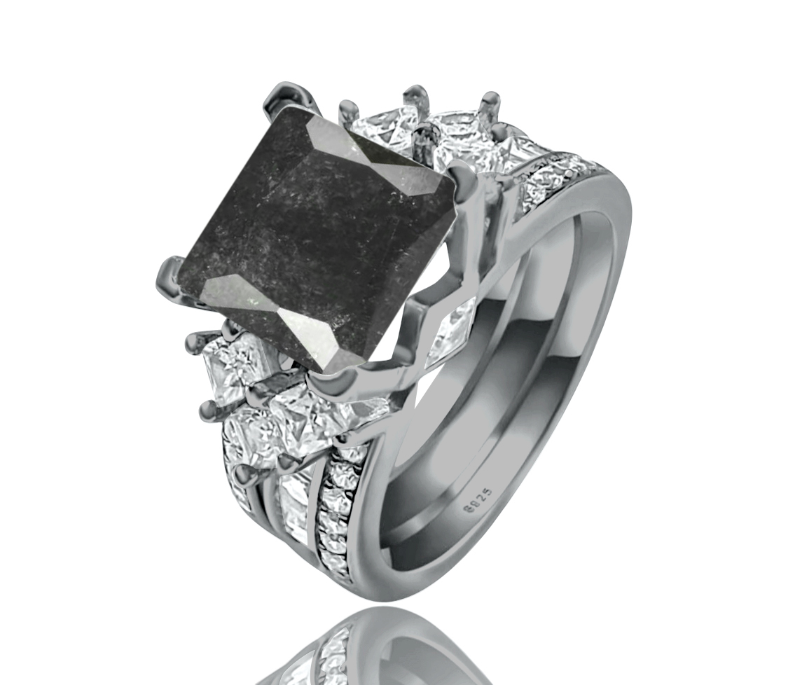 *PRE-ORDER - 925 Sterling Silver Princess Cut, Black Ice Cz Tri-Band Ring (Choose your plating) (Copy)