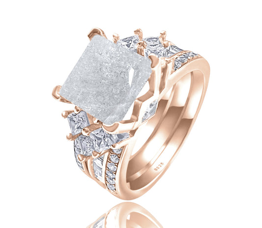 *PRE-ORDER - 925 Sterling Silver Princess Cut, White Ice Cz Tri-Band Ring (Choose your plating)