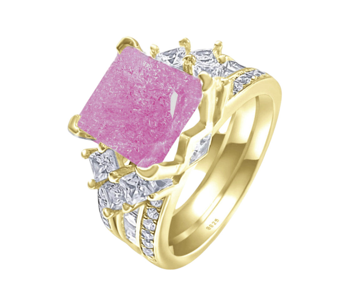 *PRE-ORDER - 925 Sterling Silver Princess Cut, Light Pink Ice Cz Tri-Band Ring (Choose your plating)