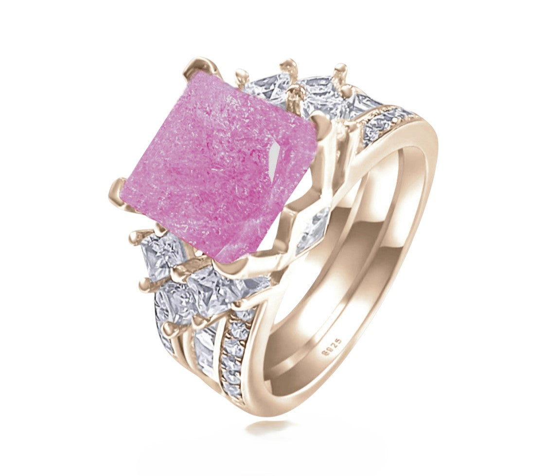 *PRE-ORDER - 925 Sterling Silver Princess Cut, Light Pink Ice Cz Tri-Band Ring (Choose your plating)