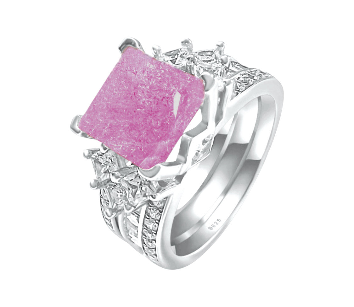 *PRE-ORDER - 925 Sterling Silver Princess Cut, Light Pink Ice Cz Tri-Band Ring (Choose your plating)