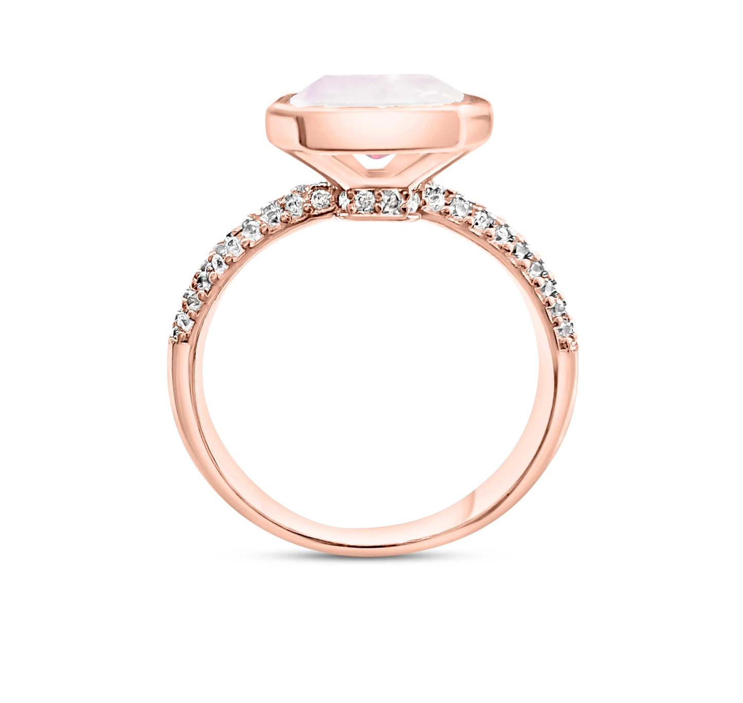 PRE-ORDER - 925 Sterling Silver White Moonstone Bezel Ring on Rose Gold