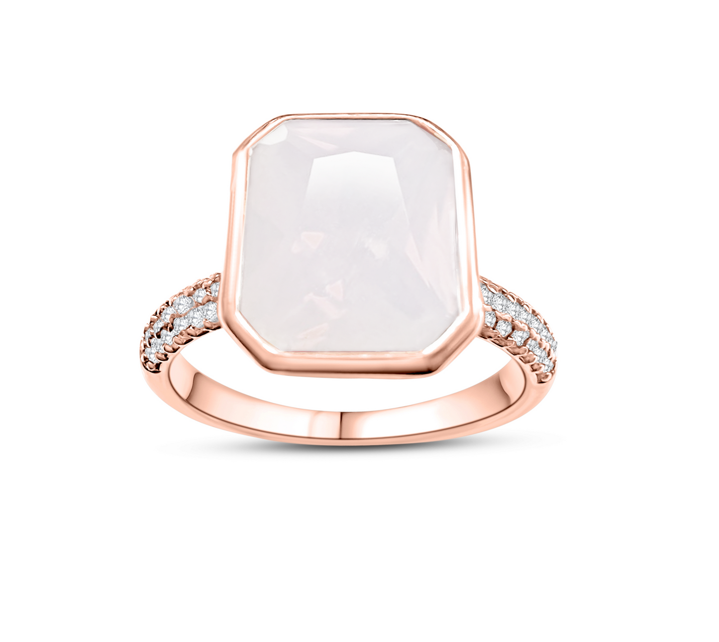 PRE-ORDER - 925 Sterling Silver White Moonstone Bezel Ring on Rose Gold