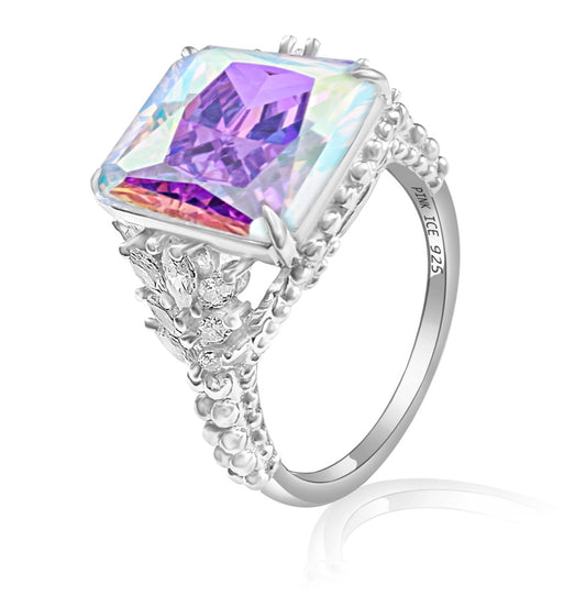 925 Sterling Silver AB CZ (Aurora Borealis) Beaded Shank Ring