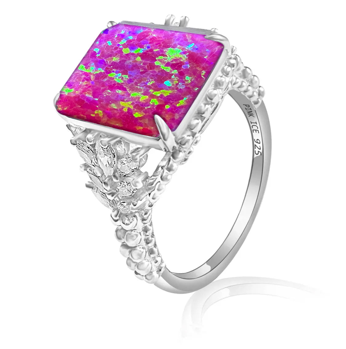 *PRE-ORDER* Magenta Fire Opal & CZ Beaded Shank 925 Sterling Silver Ring