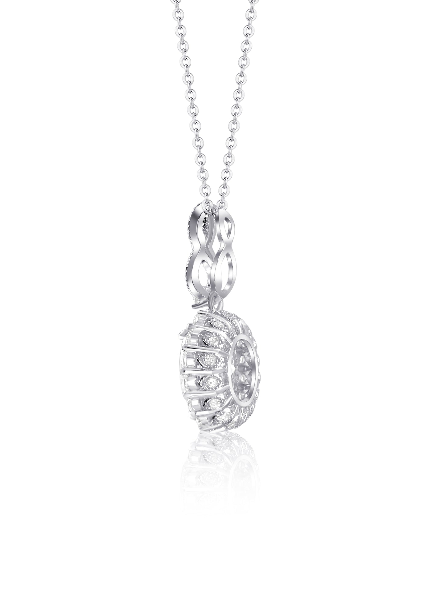 *PRE-ORDER* Oval Cut Halo Diamond CZ Infinity Necklace in 925 Sterling Silver