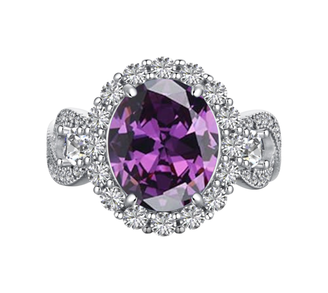 925 Sterling Silver Infinity Oval Cut Amethyst CZ Ring