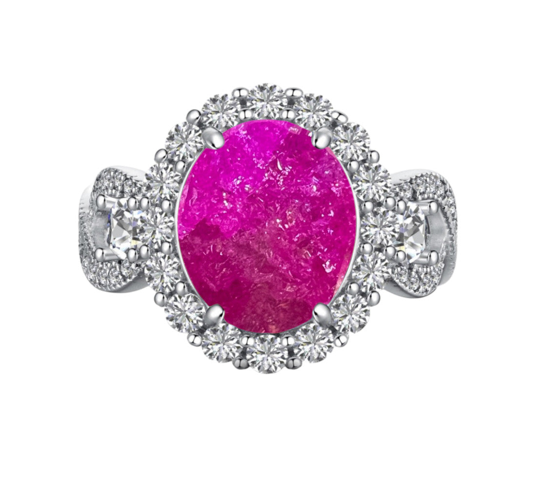 *PRE-ORDER - 925 Sterling Silver Infinity Oval Cut Hot Pink Ice & Diamond CZ Ring