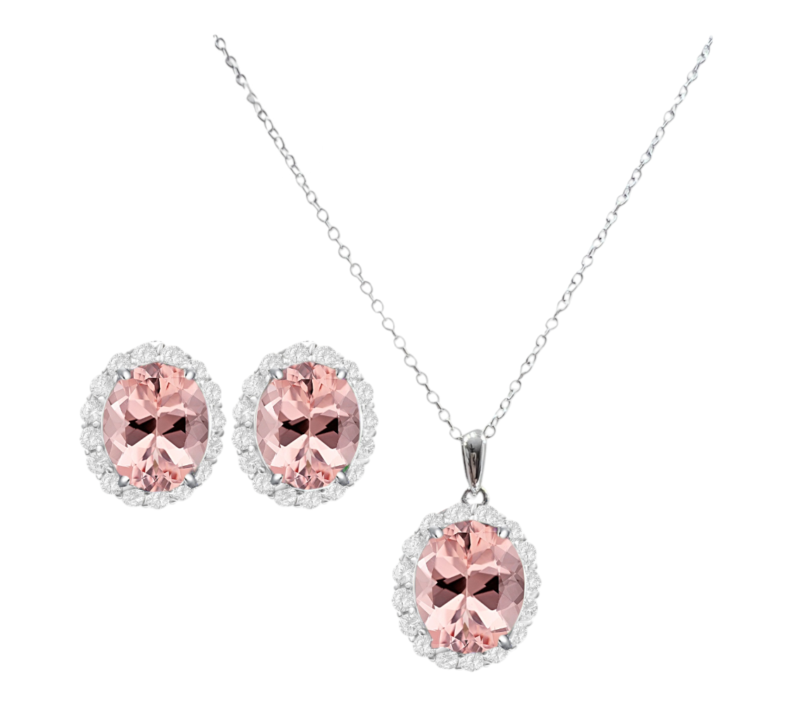 *PRE-ORDER - 925 Sterling Silver Oval Cut Morganite CZ Necklace & Earrings Set