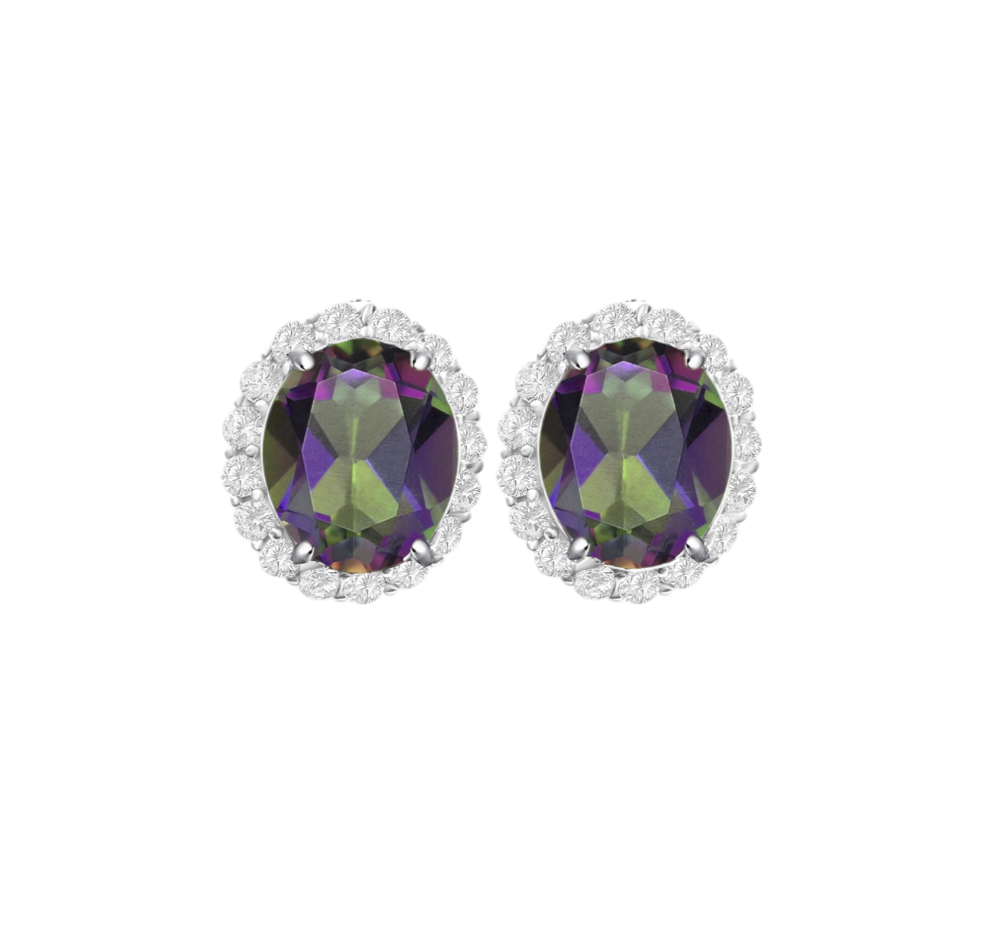 *PRE-ORDER - 925 Sterling Silver Oval Halo Rainbow Topaz CZ Stud Earrings