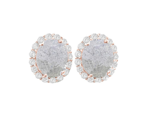 925 Sterling Silver Oval Cut White Ice CZ Earrings - Rose Gold