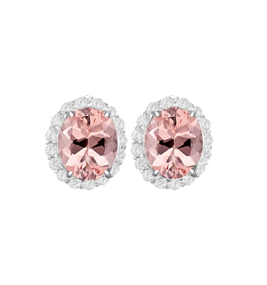 *PRE-ORDER - 925 Sterling Silver Oval Halo Morganite CZ Stud Earrings