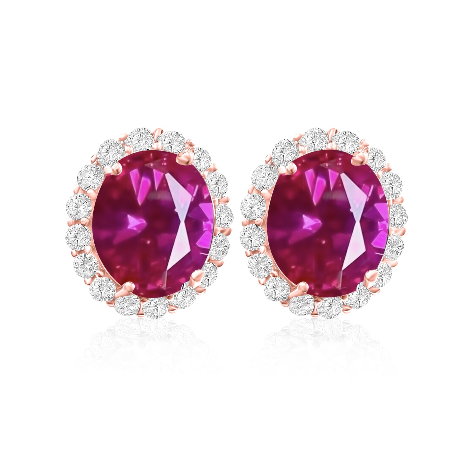 *PRE-ORDER - 925 Sterling Silver Oval Halo Rose Corundum CZ Stud Earrings