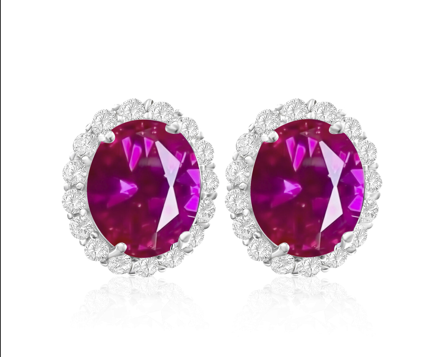 *PRE-ORDER - 925 Sterling Silver Oval Halo Rose Corundum CZ Stud Earrings