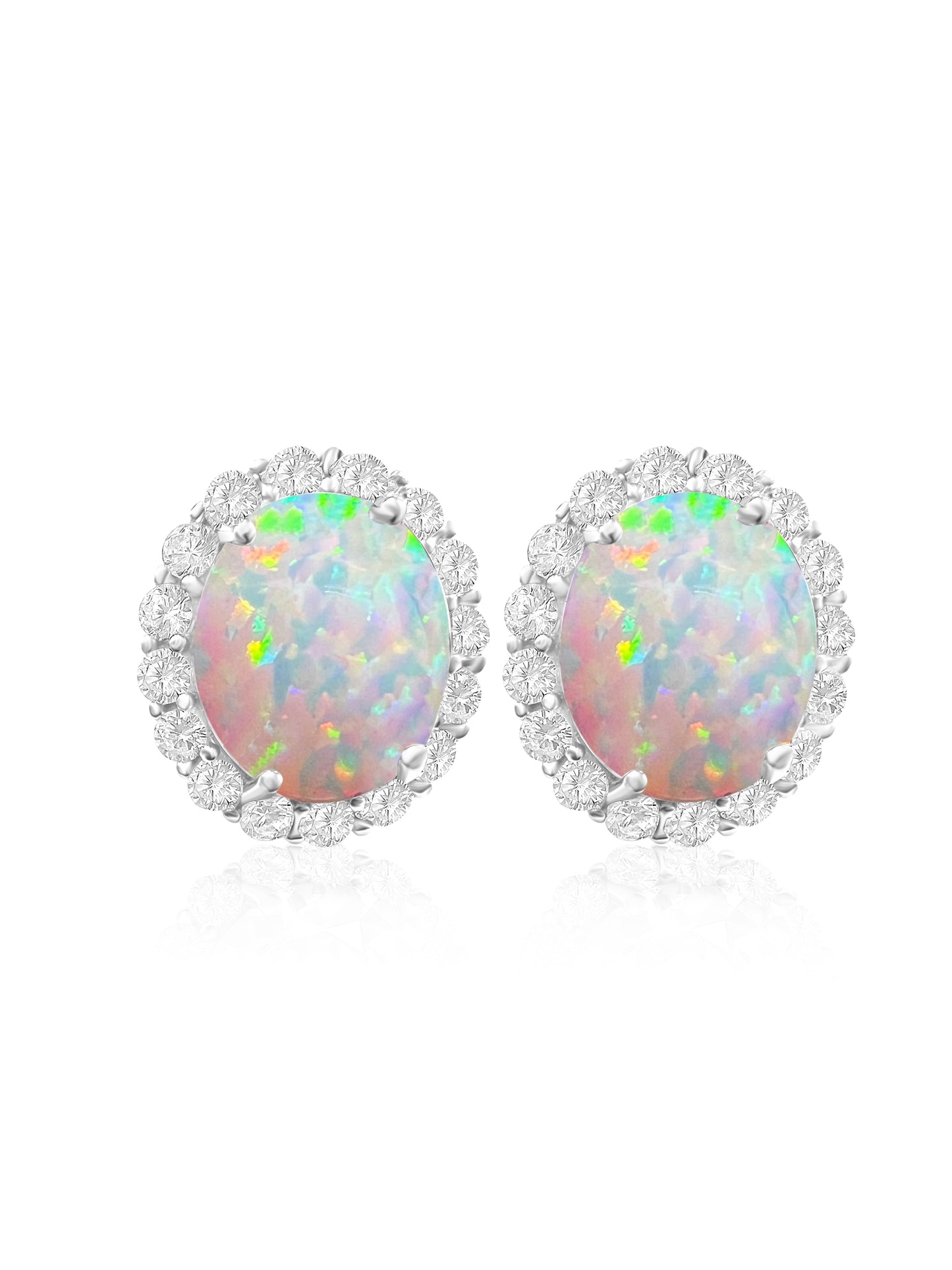 *PRE-ORDER - 925 Sterling Silver Oval Halo White Fire Opal Stud Earrings