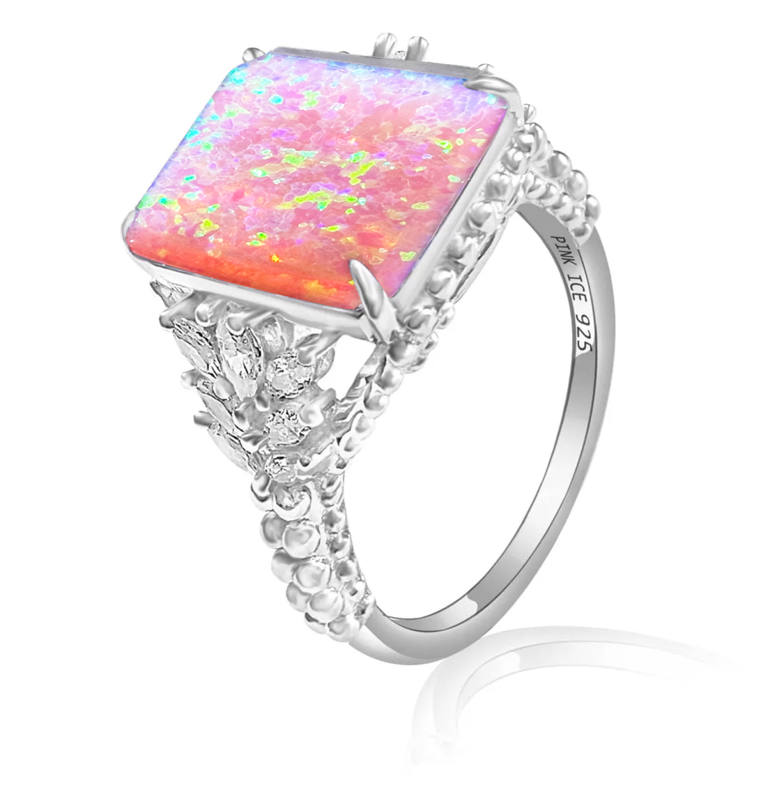 *PRE-ORDER* Angel Skin Pink Fire Opal & CZ Beaded Shank 925 Sterling Silver Ring