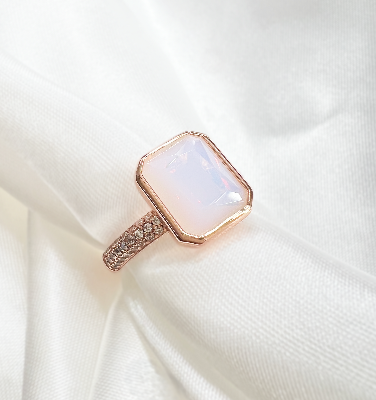 PRE-ORDER - 925 Sterling Silver White Moonstone Bezel Ring on Rose Gold