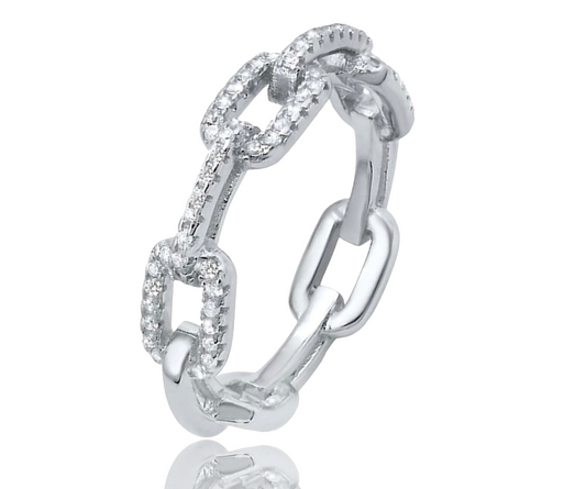 925 Sterling Silver Chain Link Diamond Cubic Zirconia Band