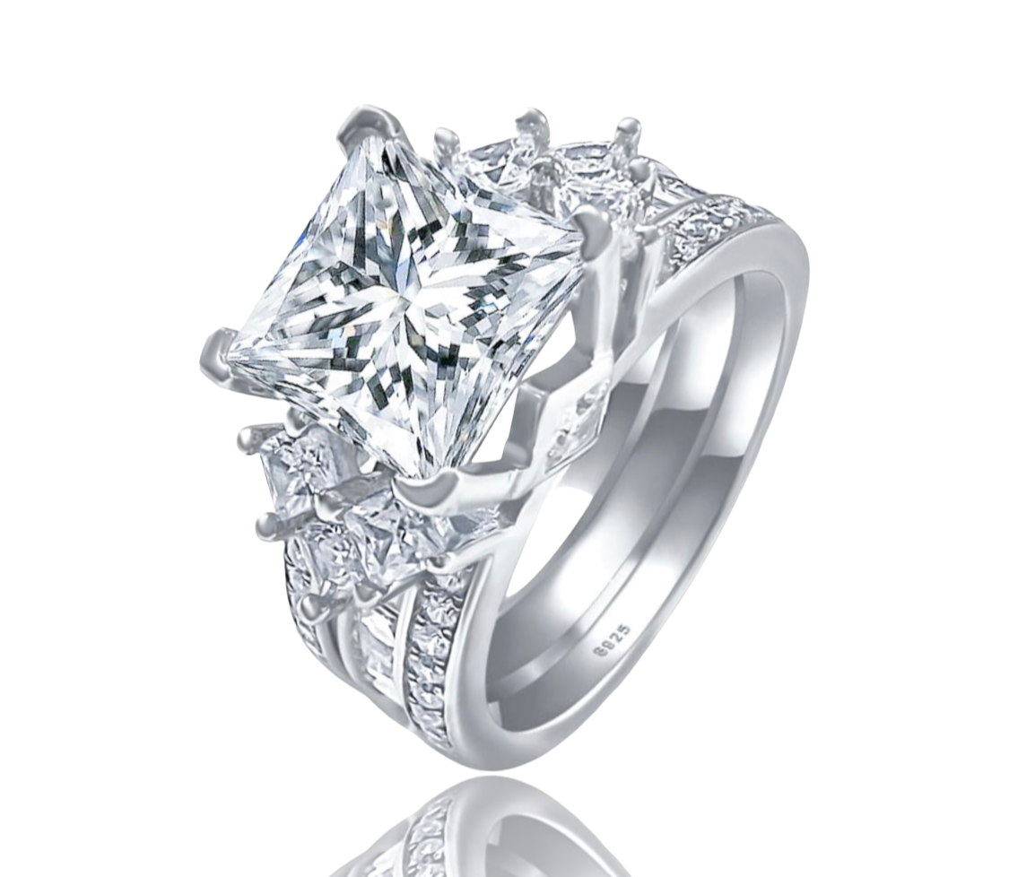 925 Sterling Silver Princess Cut, Diamond CZ Tri-Band Ring
