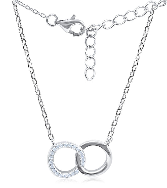 Dainty 925 Sterling Silver Interlocking Circles CZ Necklace
