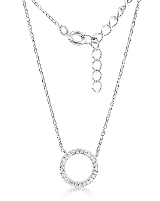 Dainty Pavé Open Circle Pendant 925 Sterling Silver Necklace