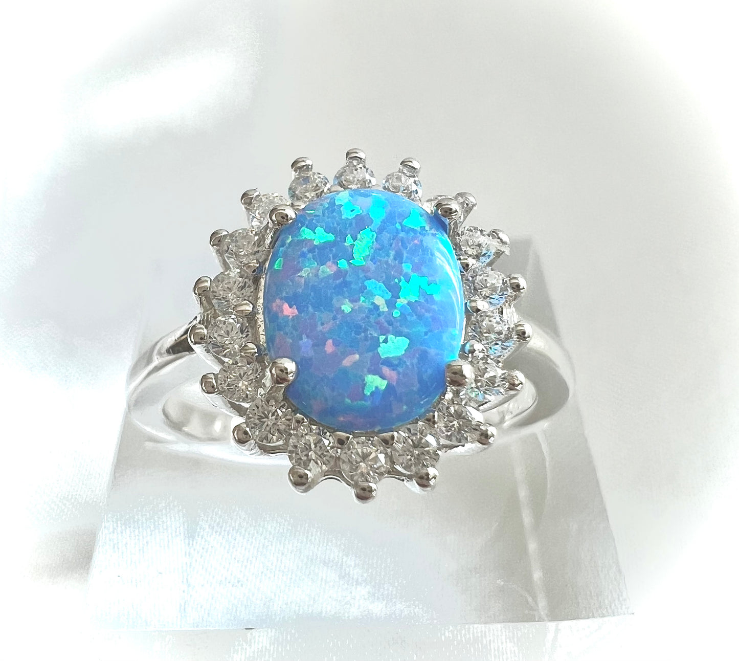Sterling Silver Oval Blue Lavender Lab Grown Opal Cubic Zirconia Ring