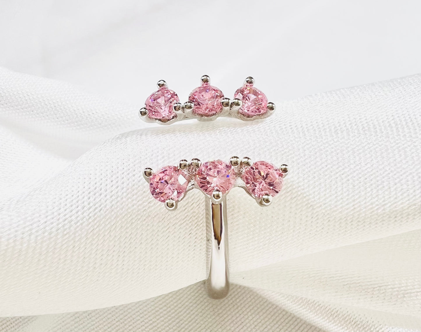 Sterling Silver Pink Split Cubic Zirconia Ring