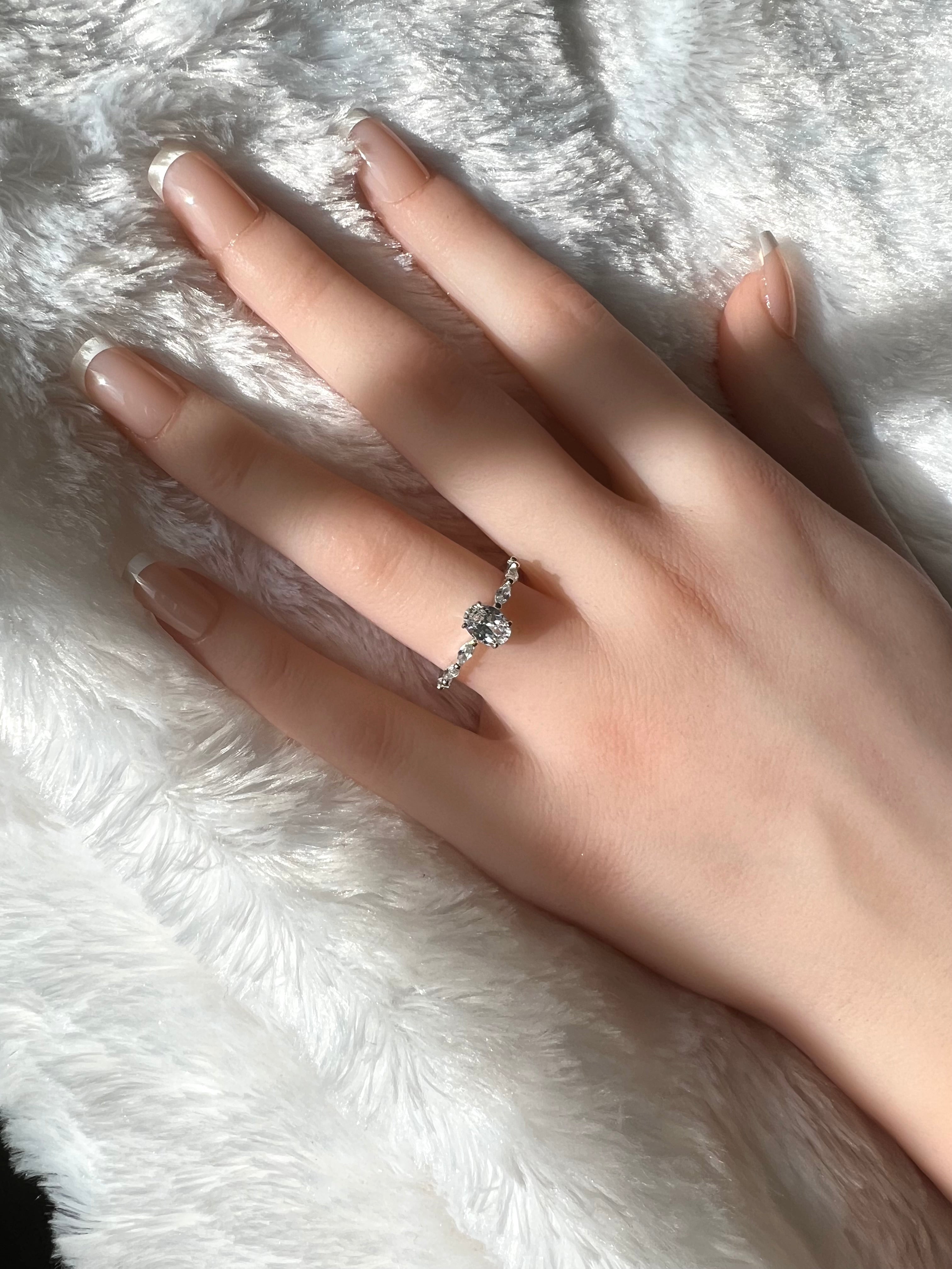 Dainty Sterling Silver Oval Diamond Cubic Zirconia Engagement Ring 7