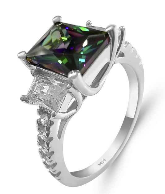 Sterling Silver Rainbow Topaz with Diamond Cubic Zirconia Ring